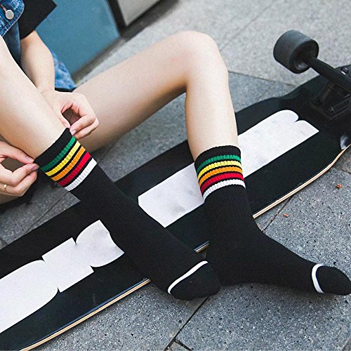 VJGOAL Mujer Otoño E Invierno Moda casual Color sólido Rayado Color Algodón Cálido Transpirable Sox Medias medias calcetines(Un tamaño,Negro)