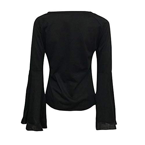 VJGOAL Mujer Otoño e Invierno Moda Casual Color sólido Sexy Escote en V Manga Larga Manga angosta Tops Camisa Blusa(Small,Negro)