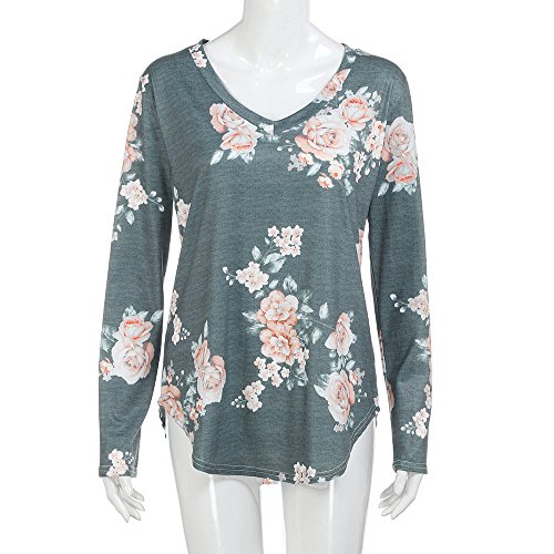VJGOAL Mujeres Casual Fashion Loose v Cuello impresión Flor Top Blusa de Manga Larga Ladies Casual Tops Camiseta