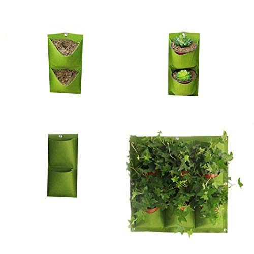 VOANZO 2 unidades Green Garden Vertical Planter Multi Pocket Soporte de pared Living Growing Bag Fieltro Maceta para hierbas en interiores y exteriores – 2 bolsillos (22 x 41 H)