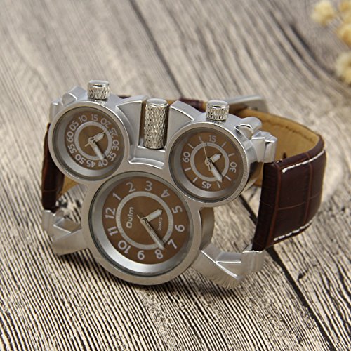 Vococal Reloj Hombre Elegante, 3-MOVT Reloj Hombre de Cuarzo Exhibición,Militar Deportivo Reloj de Pulsera Cuero diseño Moda mecánico Mano Viento Reloj de Pulsera (Café)