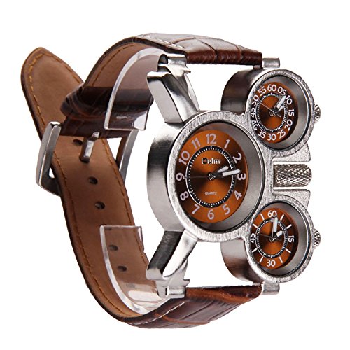 Vococal Reloj Hombre Elegante, 3-MOVT Reloj Hombre de Cuarzo Exhibición,Militar Deportivo Reloj de Pulsera Cuero diseño Moda mecánico Mano Viento Reloj de Pulsera (Café)