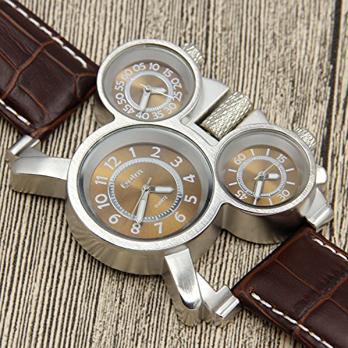 Vococal Reloj Hombre Elegante, 3-MOVT Reloj Hombre de Cuarzo Exhibición,Militar Deportivo Reloj de Pulsera Cuero diseño Moda mecánico Mano Viento Reloj de Pulsera (Café)