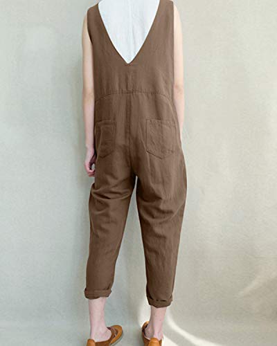 VONDA - Mono pantalón, holgado, con tirantes, para mujer, peto de estilo informal, de algodón D-kaki XXXXXL