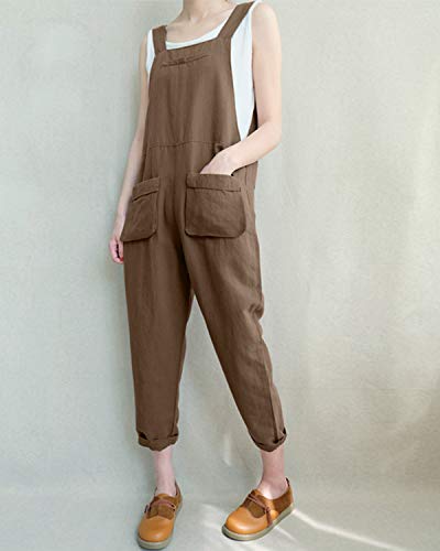 VONDA - Mono pantalón, holgado, con tirantes, para mujer, peto de estilo informal, de algodón D-kaki XXXXXL