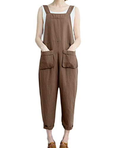 VONDA - Mono pantalón, holgado, con tirantes, para mujer, peto de estilo informal, de algodón D-kaki XXXXXL