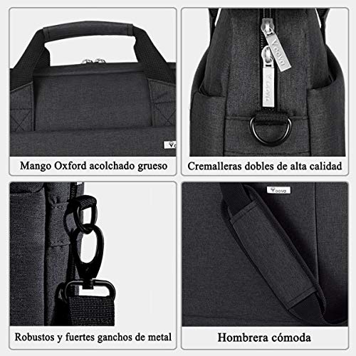Voova 14 15 15.6 Maletín Funda para Ordenador Portátil Impermeable Bandolera para Netbooks,Expandible 30% Bolso Mensajero con Correa Extraíble Compatible con Macbook/Chromebook, Hombres/Mujeres,Negro