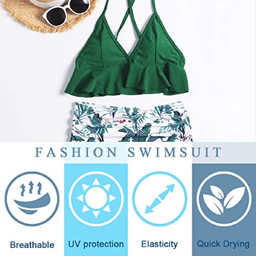 Voqeen Bikini Mujer de Cintura Alta con Volantes Halter de Dos Piezas Traje de baño Bikini Sets Ajustable Conjunto de Bikini Traje de baño con Honda