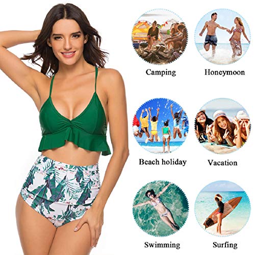 Voqeen Bikini Mujer de Cintura Alta con Volantes Halter de Dos Piezas Traje de baño Bikini Sets Ajustable Conjunto de Bikini Traje de baño con Honda