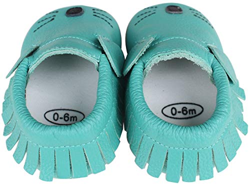 Vorgelen Zapatos de Cuero para Bebé Zapatillas de Piel para niños y niñas Primeros Pasos Zapatos Pantuflas Infantiles Patucos de Suela Suave - Azul Ratón 12-18 Meses