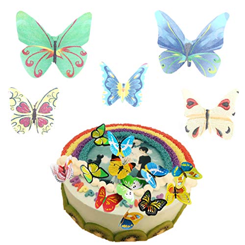 Vosarea Cupcake Toppers, 40pcs Mixed Comestibles Glutinosa Oblea Papel de arroz Pastel de Mariposa Decoraciones para Pasteles Herramientas para Pastel de cumpleaños (Patrón Surtido)