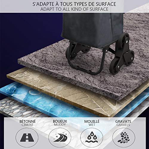 VOUNOT Carro de la Compra Plegable con 6 Ruedas, para Subir Escaleras, Bolsa Impermeable de 35 L, Negro