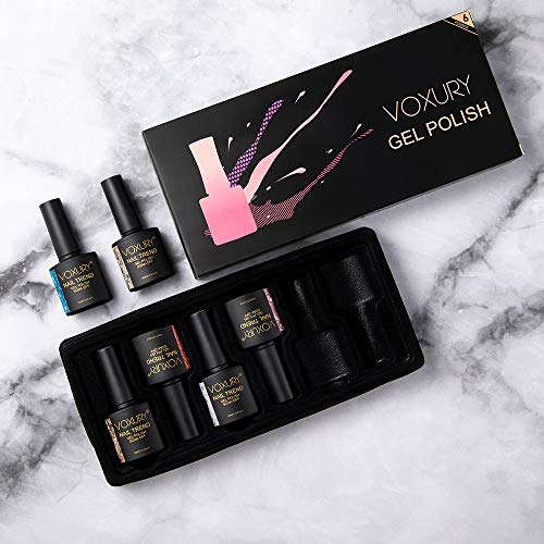 VOXURY Esmaltes Semipermanentes de Pastel Uñas en Gel UV LED, 6pcs Colores Rosa Nude Kit de Esmaltes de Uñas en Gel 10ml