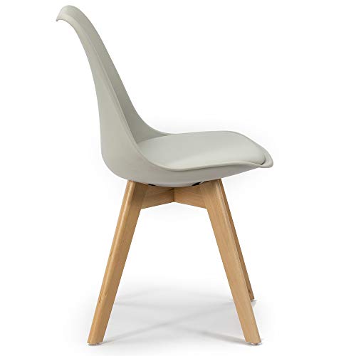 VS Venta-stock Pack 4 sillas Klara Gris, Pata Madera y Asiento Acolchado, Estilo nórdico