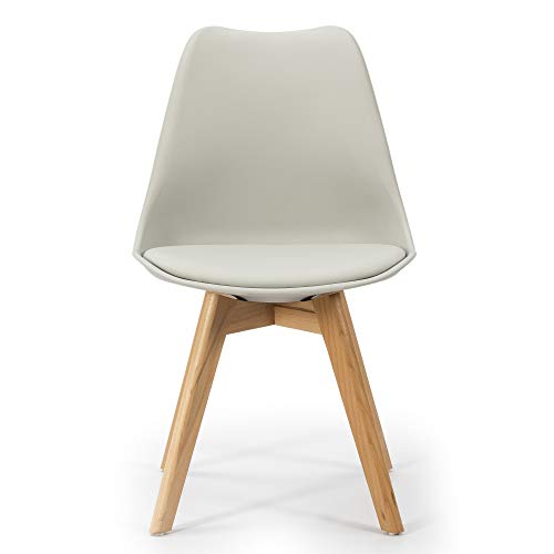 VS Venta-stock Pack 4 sillas Klara Gris, Pata Madera y Asiento Acolchado, Estilo nórdico