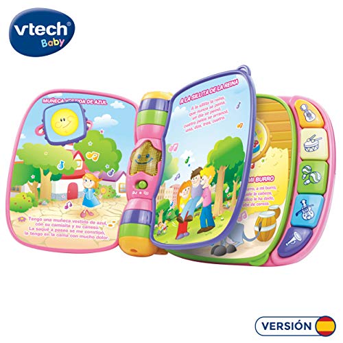 VTech- Primeras Rosa Libro Interactivo con Las Principales Canciones Populares para niños, Botones de Piano para Aprender Instrumentos, Sonidos y Notas Musicales (80-166757), Color