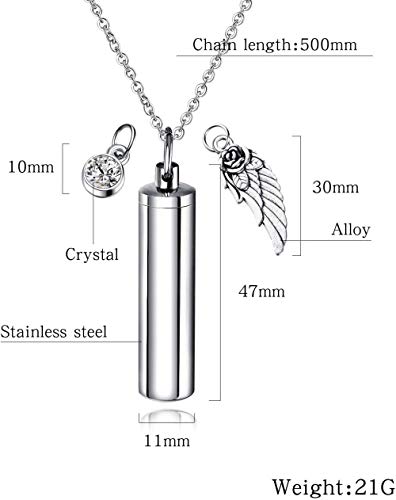 VVHN Cilíndrico Gris Colgante cremación ur joyería Collar Dama difusor de Aceite Esencial Acero Inoxidable 316L, Utilizado para Regalo conmemorativo joyería Embudo Gratuito A