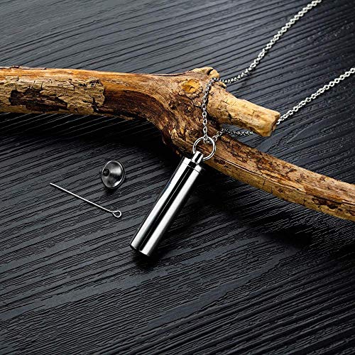 VVHN Cilíndrico Gris Colgante cremación ur joyería Collar Dama difusor de Aceite Esencial Acero Inoxidable 316L, Utilizado para Regalo conmemorativo joyería Embudo Gratuito A