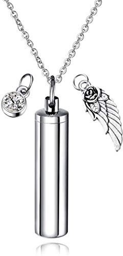 VVHN Cilíndrico Gris Colgante cremación ur joyería Collar Dama difusor de Aceite Esencial Acero Inoxidable 316L, Utilizado para Regalo conmemorativo joyería Embudo Gratuito A