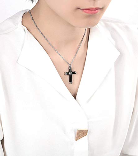 VVHN Collar Joyas de Acero Inoxidable Cadena de Botellas de Perfume para Hombres y Mujeres Cruz de Dos Tonos Colgante Cenizas de Acero Inoxidable Llavero Collar Cenizas Joyas de hollín