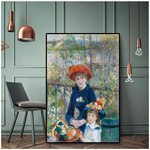 W15Y8 Zwei Schwestern Auf Der Terrasse Retro Leinwand Gemälde Giclée Poster Drucke Wandkunst Bild Für Wohnzimmer Home Decor Cuadros -50X70Cm No Frame
