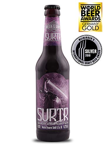 Wacken Brauerei Surtr - Pack de cervezas caseras - 18 botellas de 0,33 l de cerveza porter oscura/negra ahumada - La cerveza de los dioses - Ganadora del World Beer Award