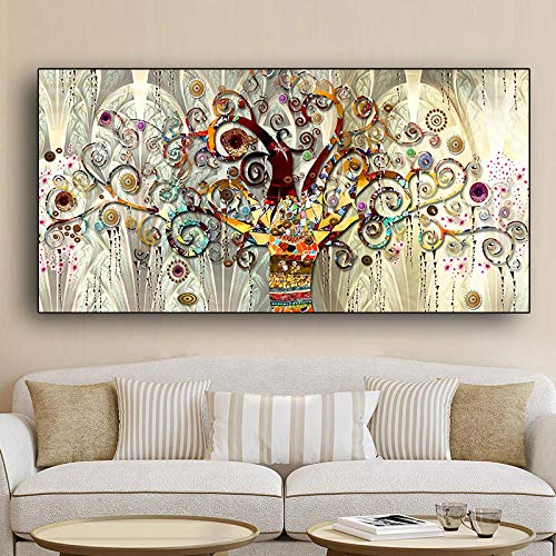WADPJ Árbol de la Vida de Gustav Klimt Paisaje Arte de la Pared Lienzo Escandinavo Carteles Impresiones Arte Moderno de la Pared Imagen Sala de Estar Decoración-60x120cmx1 Piezas sin Marco