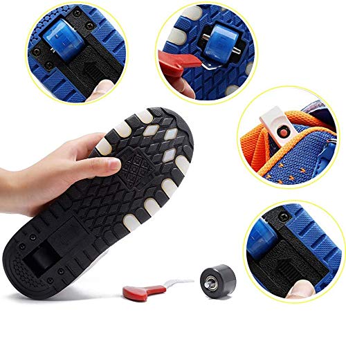 WANGT Automática de Skate Zapatillas,Zapatos de Roller,Ruedas Dobles Led Luces USB Cargable Ajustables Ruedas Luz Patines Deportes Deportes de Exterior Gimnasia Niños Niña,Negro,39