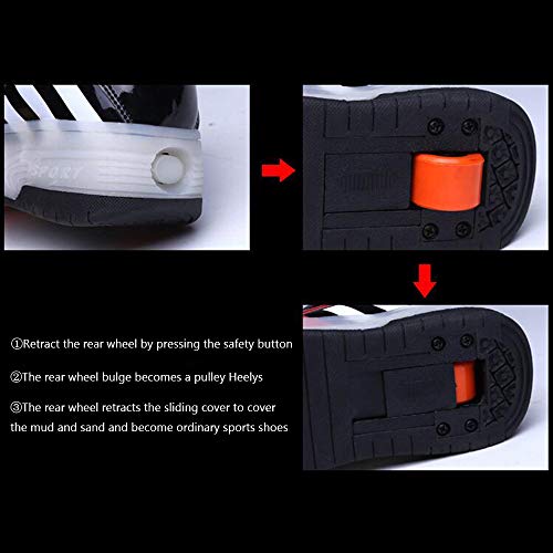 WANGT Automática de Skate Zapatillas,Zapatos de Roller,Ruedas Dobles Led Luces USB Cargable Ajustables Ruedas Luz Patines Deportes Deportes de Exterior Gimnasia Niños Niña,Negro,39