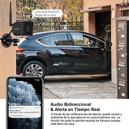 Wansview Cámara Vigilancia WiFi Exterior, 1080P Cámara IP WiFi de Seguridad con Visión Noturna Detección de Movimiento Audio Bidireccional, Soporta Alexa RTSP Onvif, IP66 Impermeable, W6 (Negro)