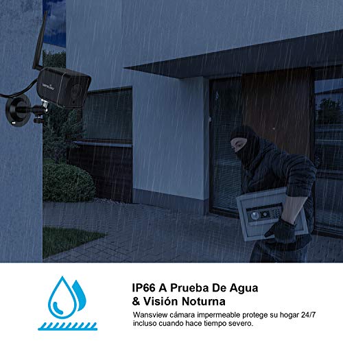 Wansview Cámara Vigilancia WiFi Exterior, 1080P Cámara IP WiFi de Seguridad con Visión Noturna Detección de Movimiento Audio Bidireccional, Soporta Alexa RTSP Onvif, IP66 Impermeable, W6 (Negro)