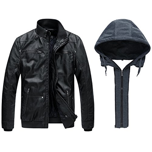 Wantdo Chaqueta de Cuero Aviador para Hombre Negro XX-Large