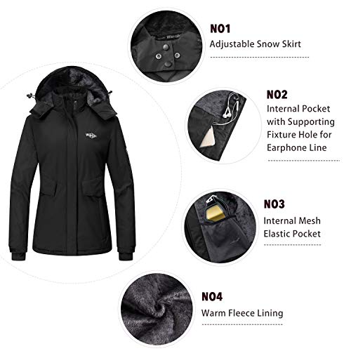 Wantdo Chaqueta de Esquí Calefacción Deportiva Parka Mujer Negro Large