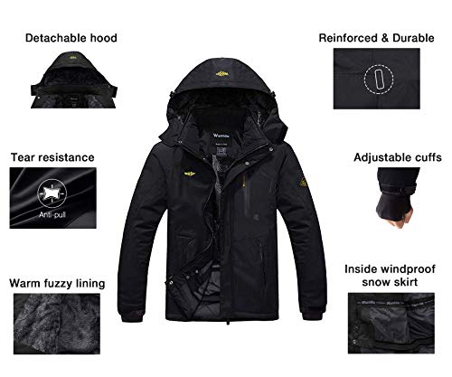 Wantdo Chaqueta de Esquí Nieve Invierno Parka para Hombre Negro Small