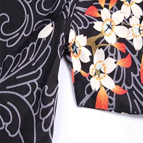 waotier Camisas Casual Otoño Japonés Bata de Kimono Ukiyo-e Floral Impreso Manga de Siete Cuartos Capa Mangas Capa Chaqueta Blusa Superior