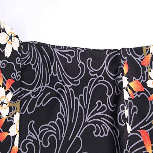 waotier Camisas Casual Otoño Japonés Bata de Kimono Ukiyo-e Floral Impreso Manga de Siete Cuartos Capa Mangas Capa Chaqueta Blusa Superior