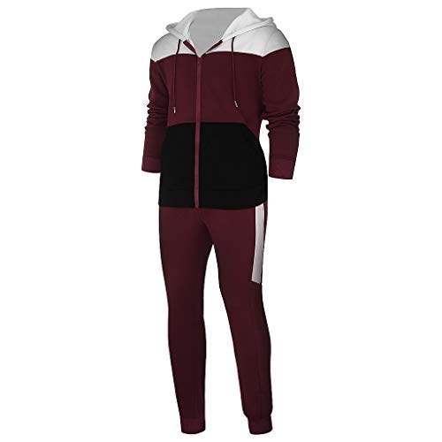 waotier Conjuntos Deportivos Hombres Sudaderas con Capucha Pantalones de chándal Cremallera Patchwork Estampado Sudadera Top Pantalones Conjuntos Traje Deportivo Chándal