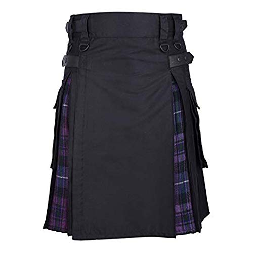 waotier Kilt Hombres Vintage Kilt Escocia Gótico Plisado Moda Kendo Falda de Mezclilla Patrón escocés Suelta Medio Faldas para Hombre