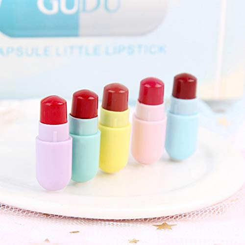 WARMWORD 5Pcs Barra de Labios Mate Set Mini Lápiz Labial Cápsula Lip Bar Duradero Pintalabios Hidratante Nutritiva Fijas Bálsamo Rojo Set de Cosméticos Resistente Al Agua Brillos Labiales