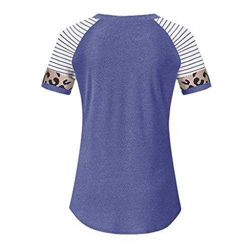 Warmword Camiseta de Leopardo de Mujer Combinación de Colores Faja Cuello Redondo Manga Larga Camisa Rayas Camisa Casual Tops Blusa Camisa