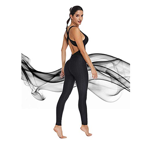 WAZA Mono Deportivo para Mujer Elástico Transpirable Secado Rápido Cintura Alta Elevación de Cadera Sin Espalda Ropa Deporte Pantalones Leggings para Yoga Pilates Fitness (Negro, S)