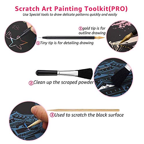 Wbeng Scratch Paper Rainbow Painting Sketch Pads DIY Art Craft Night View Scratchboard para Adultos y niños - 2 Paquetes, 16 x 11.2 Pulgadas (Parque de Atracciones / Castillo soñado)