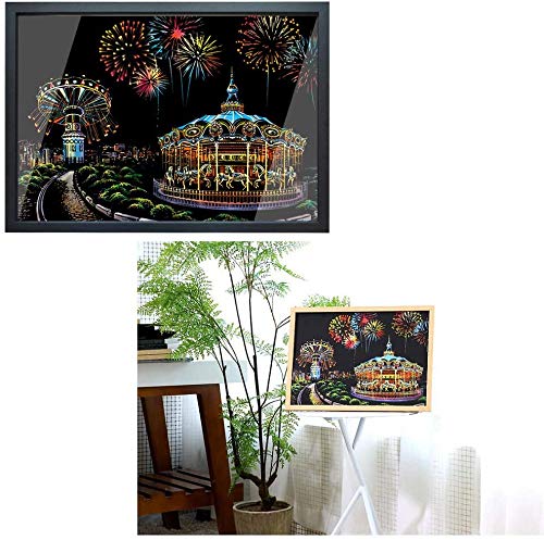 Wbeng Scratch Paper Rainbow Painting Sketch Pads DIY Art Craft Night View Scratchboard para Adultos y niños - 2 Paquetes, 16 x 11.2 Pulgadas (Parque de Atracciones / Castillo soñado)