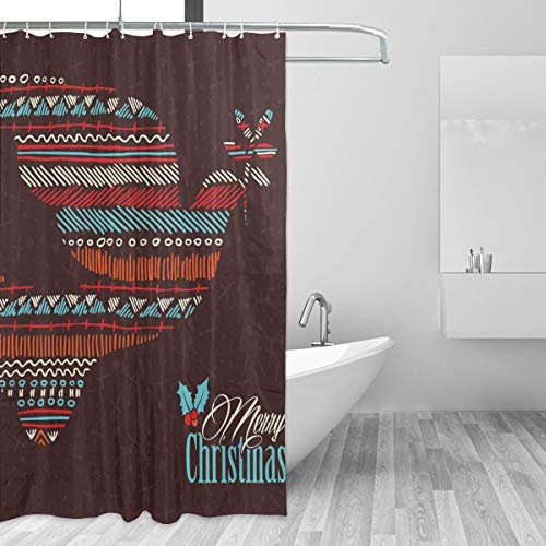 Wdoci Cortina de baño,Impermeable,Merry Christmas Dove Boho Tribal Stripe Shape,Cortina de Ducha de con Ganchos 180cmx180cm
