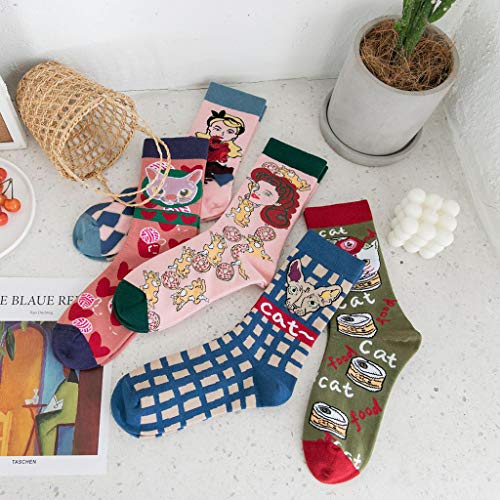 WE-WHLL Calze giapponesi Lolita Funny Crew Anime Cartoon Cat Dog Contrast Color Hosiery-1