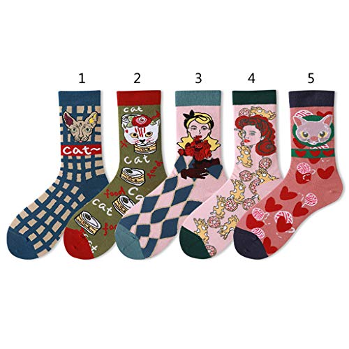 WE-WHLL Calze giapponesi Lolita Funny Crew Anime Cartoon Cat Dog Contrast Color Hosiery-1