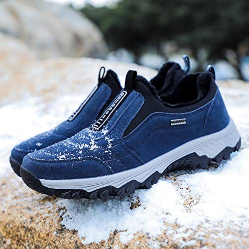 Wealsex Zapatos De Senderismo Antideslizantes para Hombre Zapatos para Caminar Al Aire Libre Sin Cordones Zapatos Casuales 39-45 (39 EU, Azul Forro Felpa)