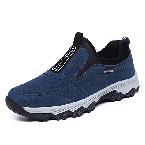 Wealsex Zapatos De Senderismo Antideslizantes para Hombre Zapatos para Caminar Al Aire Libre Sin Cordones Zapatos Casuales 39-45 (39 EU, Azul Forro Felpa)