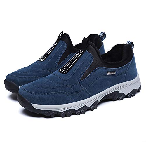 Wealsex Zapatos De Senderismo Antideslizantes para Hombre Zapatos para Caminar Al Aire Libre Sin Cordones Zapatos Casuales 39-45 (39 EU, Azul Forro Felpa)