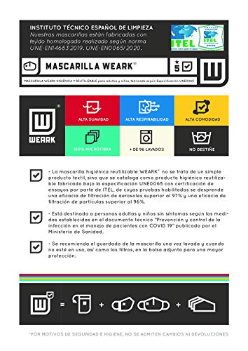 WEARK Mascarilla higienica reutilizable de microfibra fabricada en España con funda interior para filtro e innovador sistema de cierre (Adulto) Azul Océano